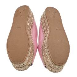 Pre Owned Prada Pink Leather Peep Toe Platform Espadrille Flats Size 38