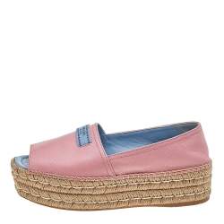 Pre Owned Prada Pink Leather Peep Toe Platform Espadrille Flats Size 38