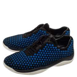 Pre Owned Prada Black/Blue Suede Lace Up Sneakers Size 39.5