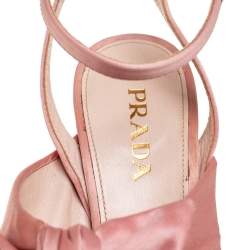 Pre Owned Prada Pink Satin Bow Detail Platform Ankle Strap Sandals Size 39