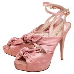 Pre Owned Prada Pink Satin Bow Detail Platform Ankle Strap Sandals Size 39