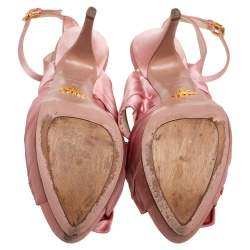 Pre Owned Prada Pink Satin Bow Detail Platform Ankle Strap Sandals Size 39