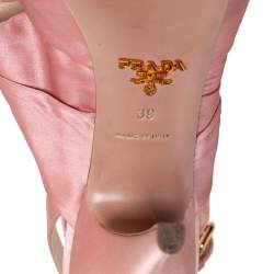 Pre Owned Prada Pink Satin Bow Detail Platform Ankle Strap Sandals Size 39