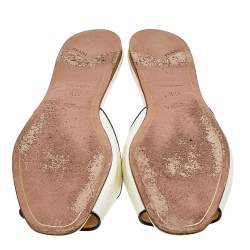 Pre Owned Prada Cream/Black Patent Leather Logo Embellished Flat Slides Size 37.5