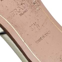 Pre Owned Prada Cream/Black Patent Leather Logo Embellished Flat Slides Size 37.5