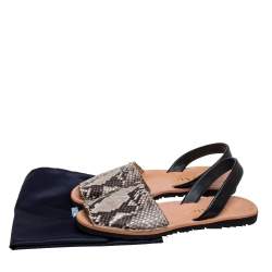 Pre Owned Prada Beige/Brown Python Leather Slingback Flat Sandals Size 40