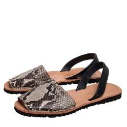 Pre Owned Prada Beige/Brown Python Leather Slingback Flat Sandals Size 40