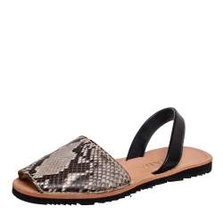 Pre Owned Prada Beige/Brown Python Leather Slingback Flat Sandals Size 40