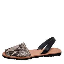 Pre Owned Prada Beige/Brown Python Leather Slingback Flat Sandals Size 40