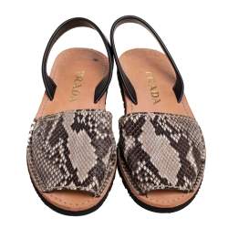 Pre Owned Prada Beige/Brown Python Leather Slingback Flat Sandals Size 40