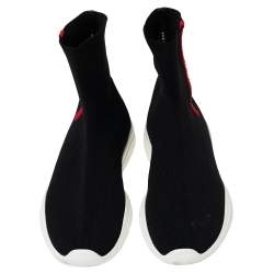 Pre Owned Prada Black Knit Fabric High Top Slip On Sneakers Size 40.5 