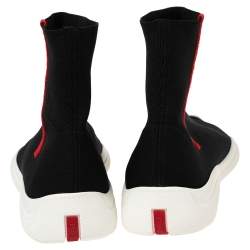 Pre Owned Prada Black Knit Fabric High Top Slip On Sneakers Size 40.5 