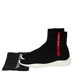 Pre Owned Prada Black Knit Fabric High Top Slip On Sneakers Size 40.5 