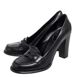 Pre Owned Prada Black  Leather Loafer Pumps Size 36.5