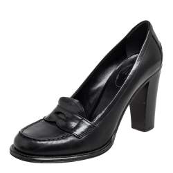 Pre Owned Prada Black  Leather Loafer Pumps Size 36.5