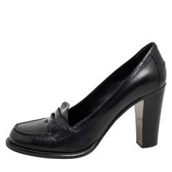 Pre Owned Prada Black  Leather Loafer Pumps Size 36.5