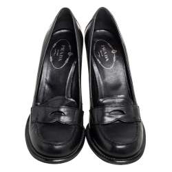 Pre Owned Prada Black  Leather Loafer Pumps Size 36.5