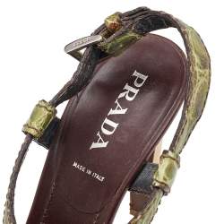 Prada Green Crocodile Slingback Platform Sandals Size 37.5