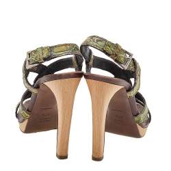 Prada Green Crocodile Slingback Platform Sandals Size 37.5