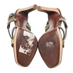 Prada Green Crocodile Slingback Platform Sandals Size 37.5