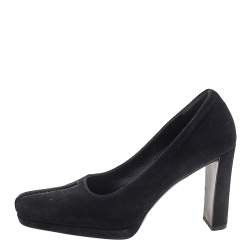 Pre Owned Prada Black Suede Square Toe Pumps Size 37