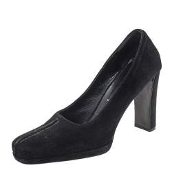 Pre Owned Prada Black Suede Square Toe Pumps Size 37