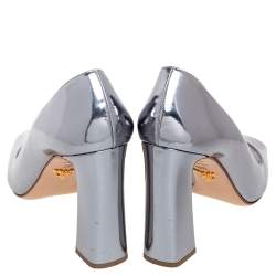 Pre Owned Prada Silver Patent Leather Peep Toe Pumps Size 39.5