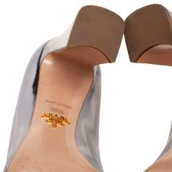 Pre Owned Prada Silver Patent Leather Peep Toe Pumps Size 39.5