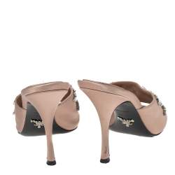 Pre Owned Prada Dusty Pink Satin Crystal Embellished Slide Sandals Size 38.5