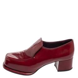 Pre Owned Prada Red Patent Leather Block Heel Loafer Pumps Size 37