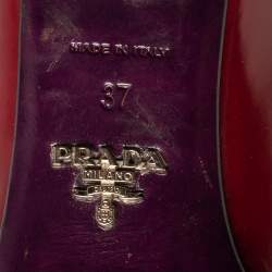 Pre Owned Prada Red Patent Leather Block Heel Loafer Pumps Size 37