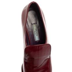 Pre Owned Prada Red Patent Leather Block Heel Loafer Pumps Size 37