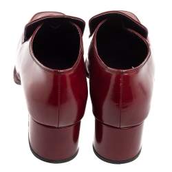 Pre Owned Prada Red Patent Leather Block Heel Loafer Pumps Size 37