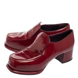 Pre Owned Prada Red Patent Leather Block Heel Loafer Pumps Size 37