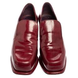 Pre Owned Prada Red Patent Leather Block Heel Loafer Pumps Size 37