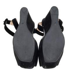 Prada Black Suede Wedge Platform Ankle Strap Sandals Size 37