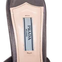 Pre Owned Prada Grey Satin Crystal Embellished Slide Sandals Size 38.5