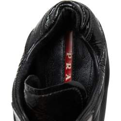 Pre Owned Prada Black Nylon And Patent Leather Low Top Sneakers Size 39