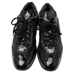 Pre Owned Prada Black Nylon And Patent Leather Low Top Sneakers Size 39