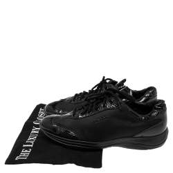Pre Owned Prada Black Nylon And Patent Leather Low Top Sneakers Size 39