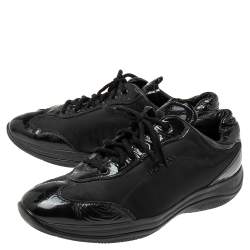 Pre Owned Prada Black Nylon And Patent Leather Low Top Sneakers Size 39