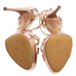 Pre Owned Prada Rose Gold Leather Strappy Platform Sandals Size 37.5