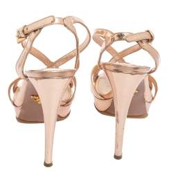 Pre Owned Prada Rose Gold Leather Strappy Platform Sandals Size 37.5