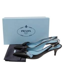 Pre Owned Prada Black Leather Bow Slingback Sandals Size 40