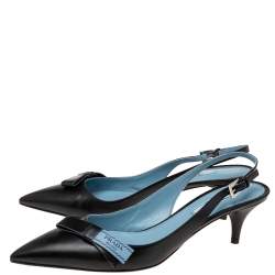 Pre Owned Prada Black Leather Bow Slingback Sandals Size 40