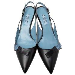 Pre Owned Prada Black Leather Bow Slingback Sandals Size 40