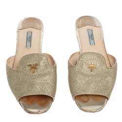 Prada Gold Glitter Flat Slides Size 38
