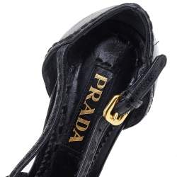 Pre Owned Prada Black Leather Bow Ankle Strap Sandals Size 36