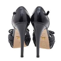 Pre Owned Prada Black Leather Bow Ankle Strap Sandals Size 36