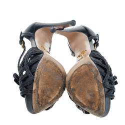 Pre Owned Prada Black Leather Bow Ankle Strap Sandals Size 36